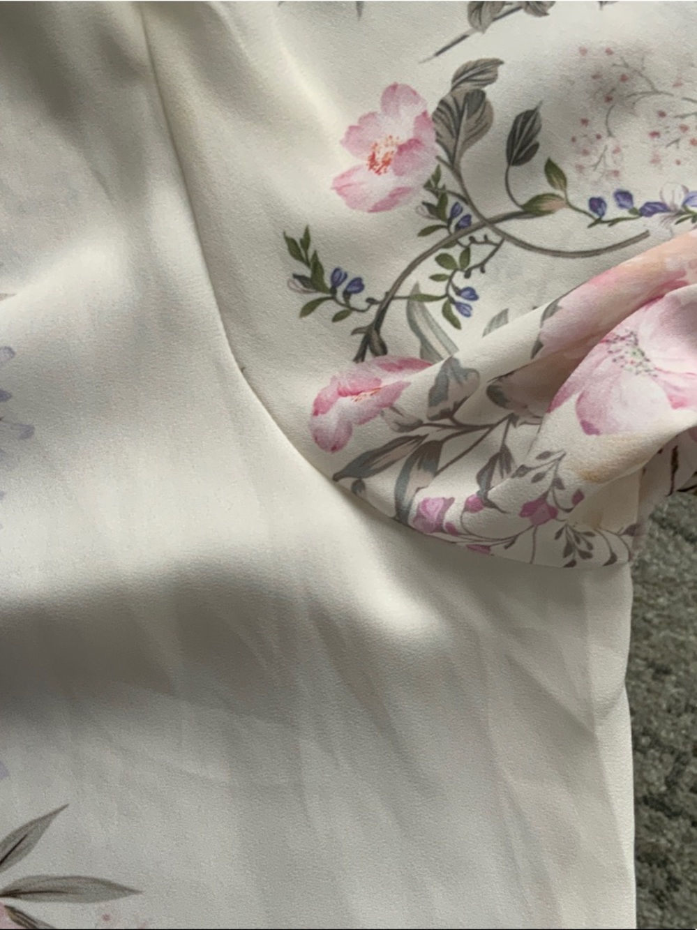 Maison d’Amélie Cream Floral Short-Sleeve Ruffle-Neck Blouse S - Picture 7 of 7